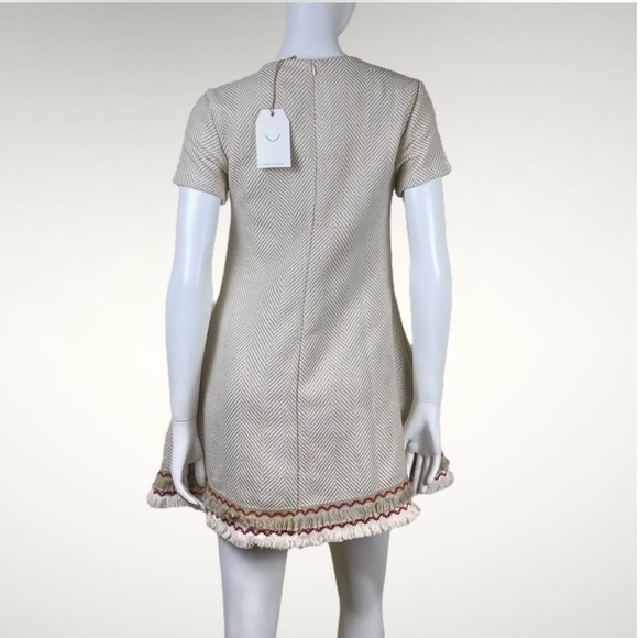 NWT FREE THE ROSES Anthro Herringbone Tweed Fringe Hem A-Line Mini Dress Boho - Picture 6 of 16